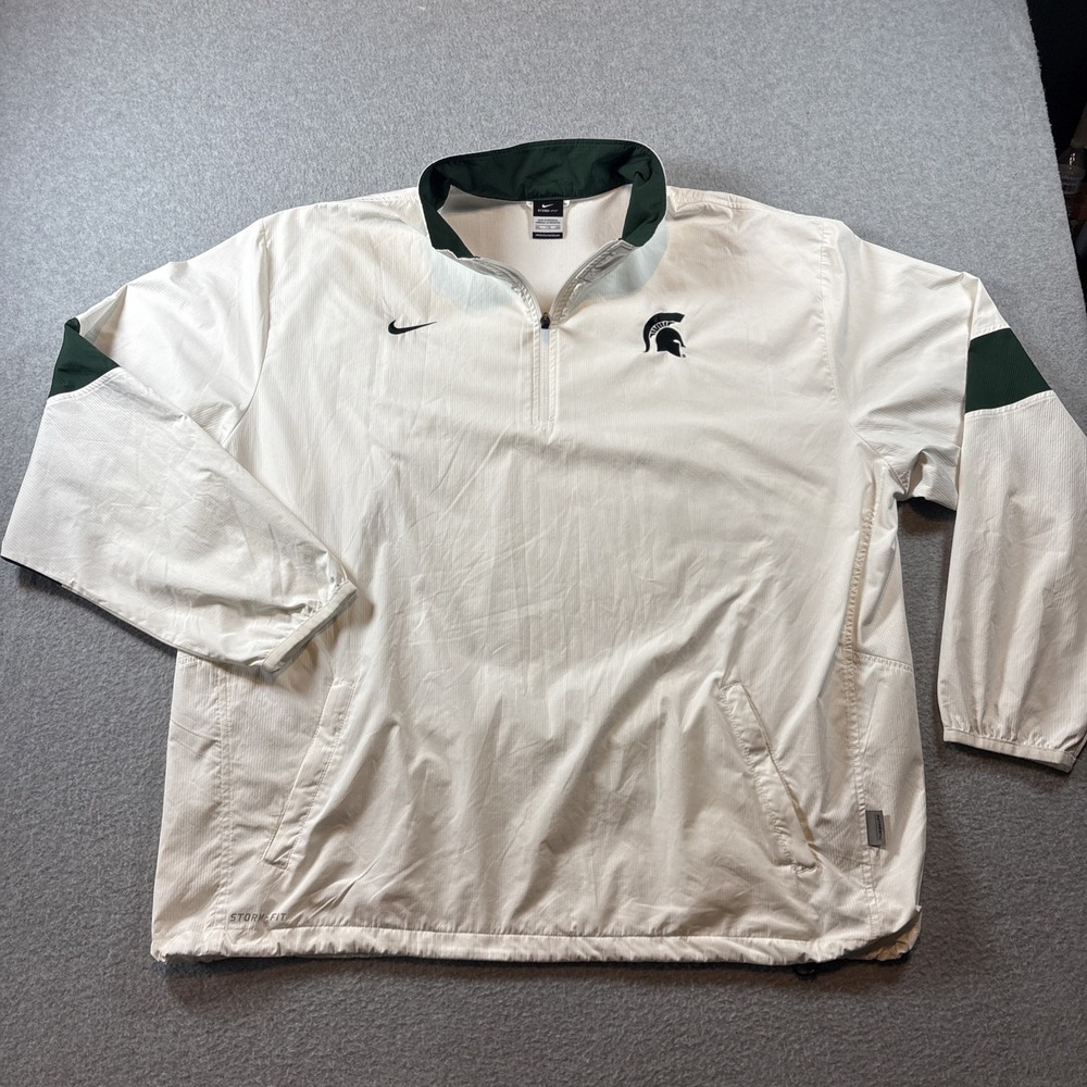 Nike Michigan State Spartans Windbreaker Men's 2XL Quarter Zip White Green NCAA